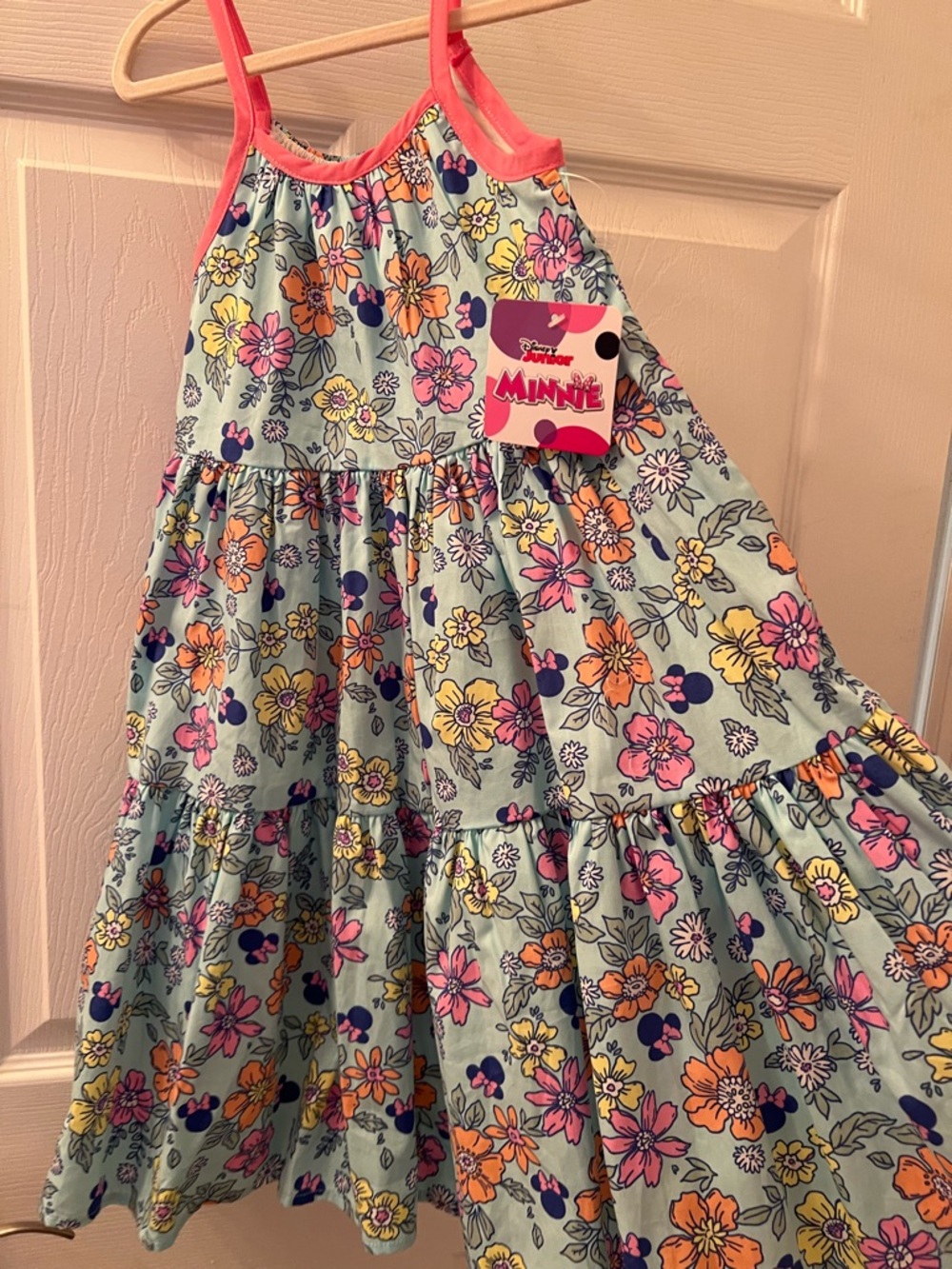 Disney Floral Tiered A-Line Dress - Mint with Pink Trim